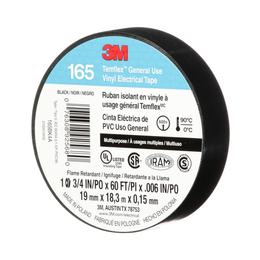 🧰 ⚡ CINTA AISLANTE ELECTRICA vinílica Temflex 165 3/4¨ x18 mts negro